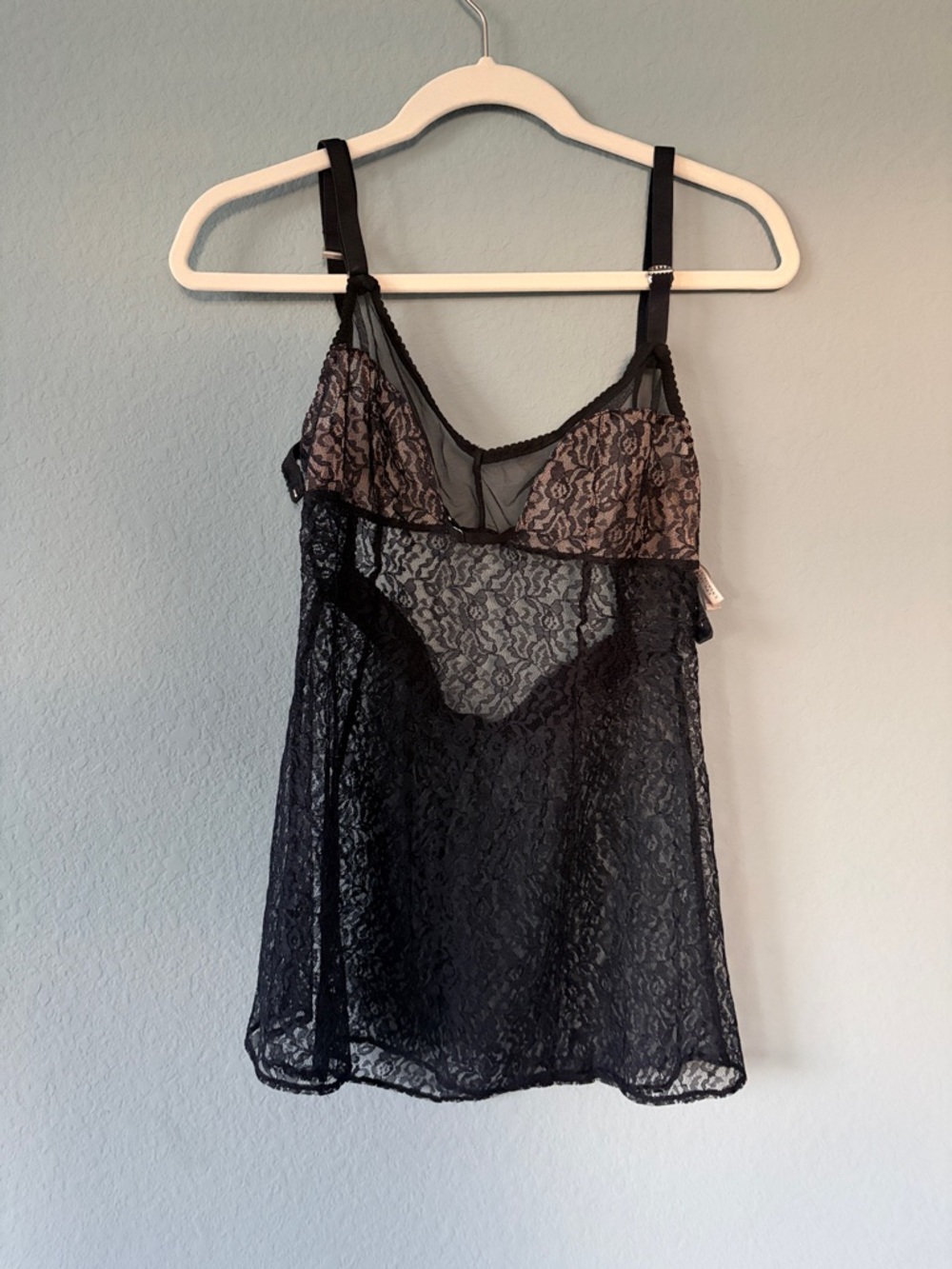 Victoria's Secret Black Lace Sheer Chemise with Nude Lining